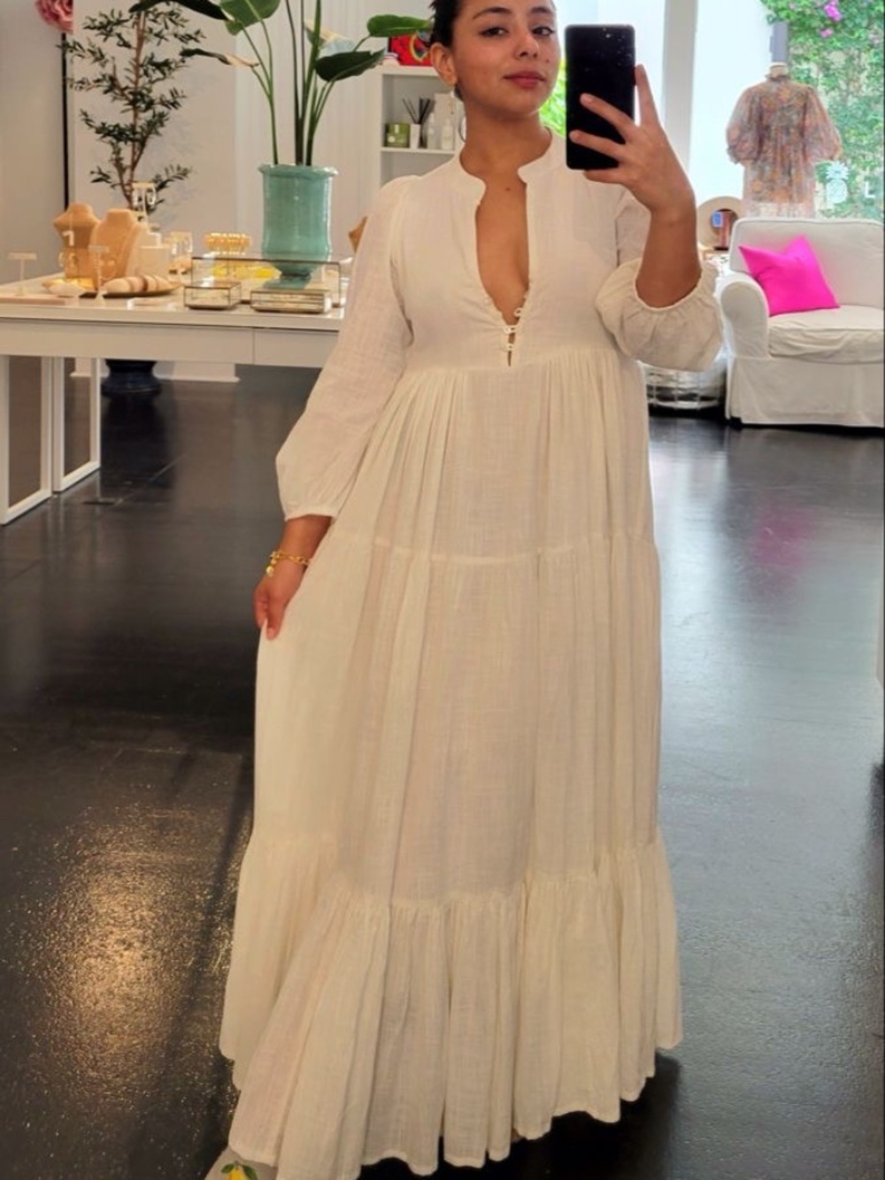 NWT CJ Laing Ingrid Tiered Cotton Maxi Dress in‎ Bone White | Size Large